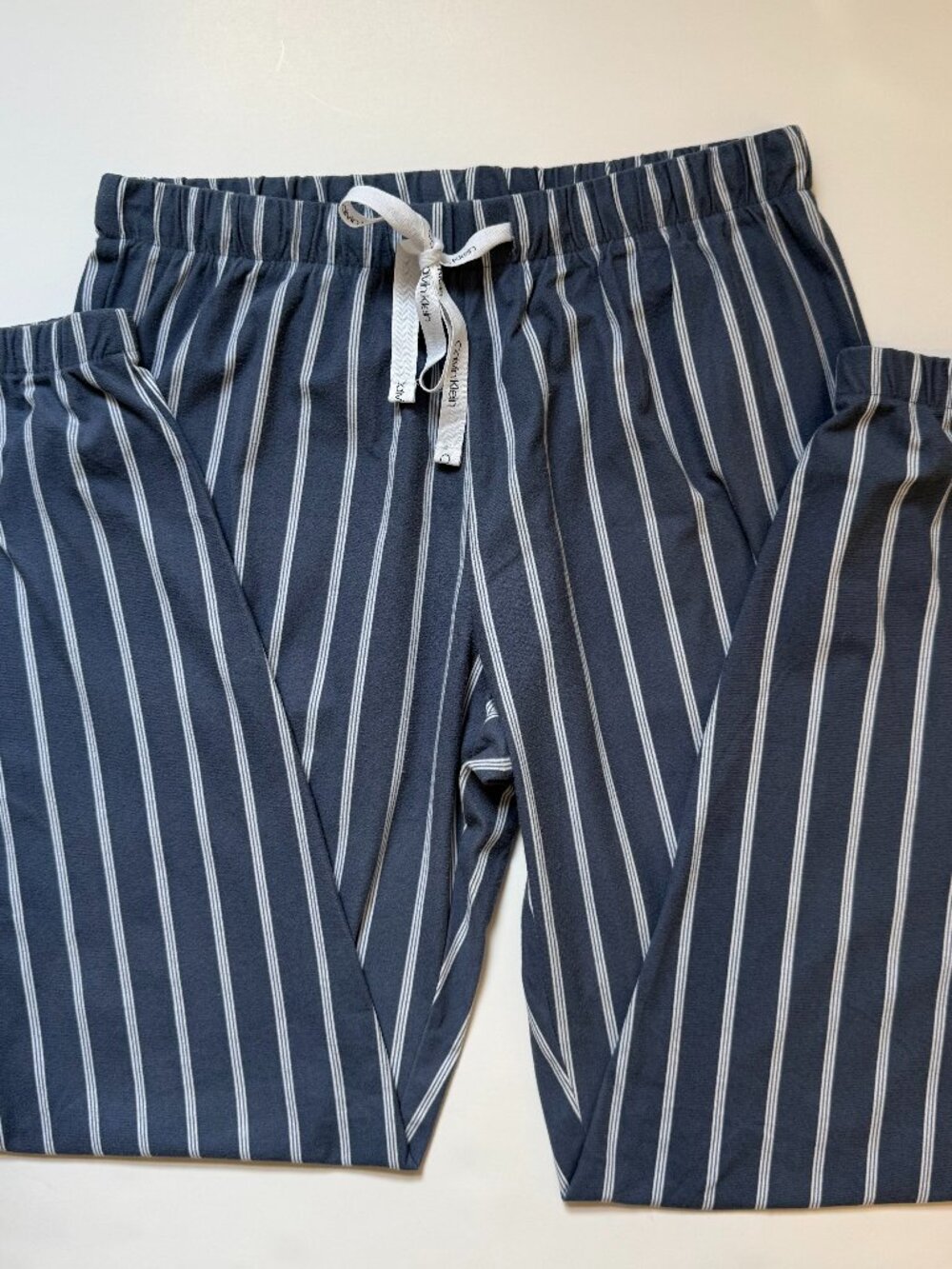 Calvin Klein Women's Striped Drawstring Pajama Pants Size Small Blue and White